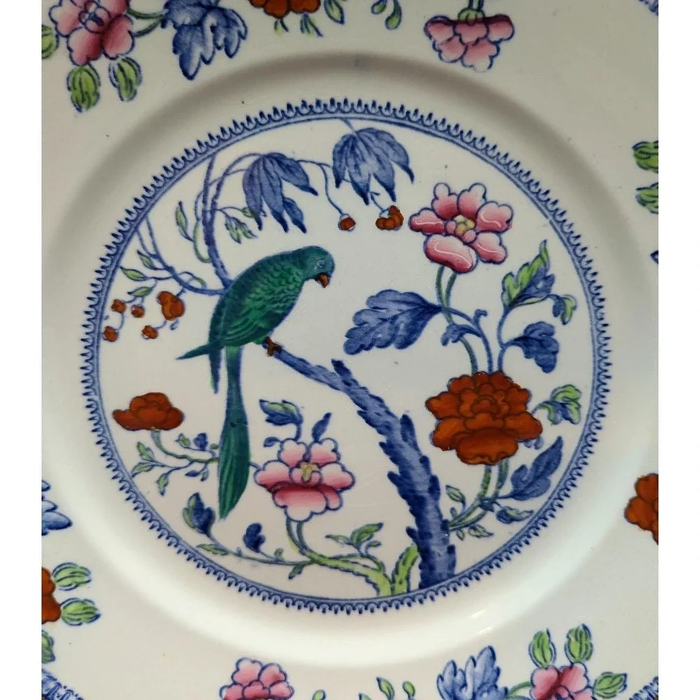 Antique Booth's Silicone Polychrome‎ Dinner Plate Bird Parrot 10